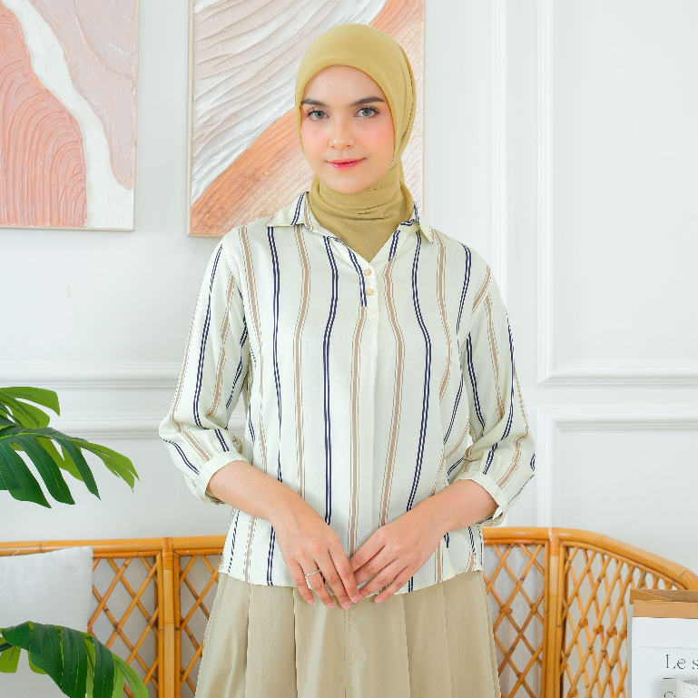 RILLEY - Kemeja Blus Salur Maura Atasan Blouse Wanita - Kemeja Salur Wanita Bahan Rayon