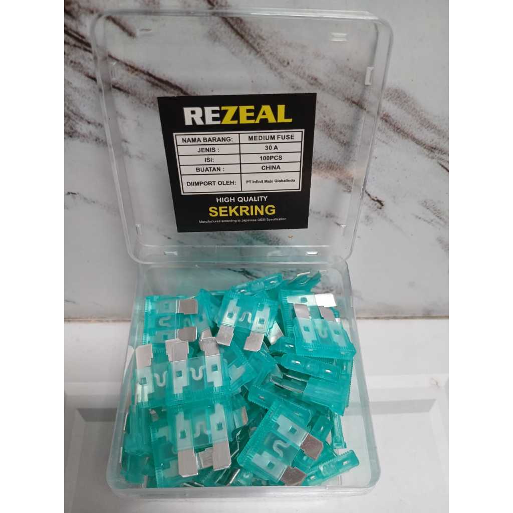 Sekring Medium Fuse 30A 100 Pcs Rezeal Sekring Tancap besar 30 A