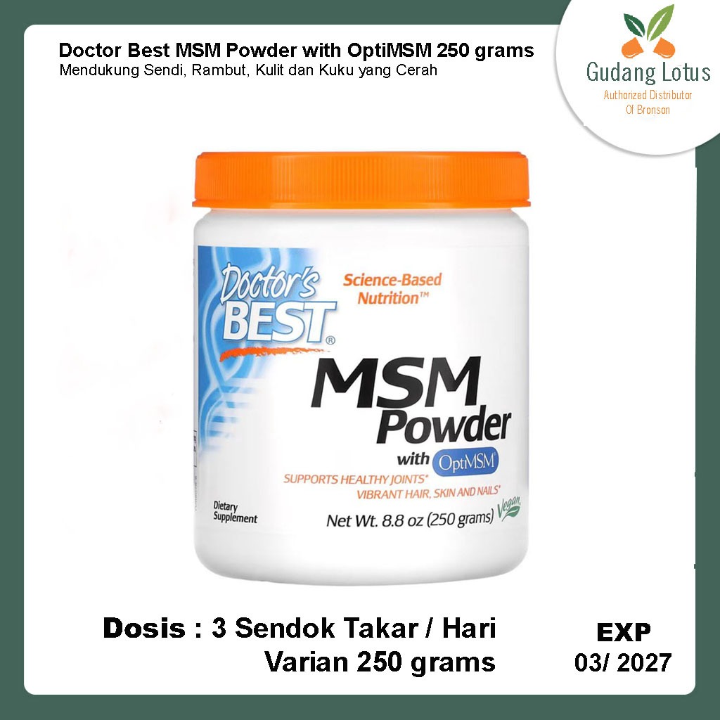 Doctor Best MSM Powder with OptiMSM 250 g Best MSM Bubuk MSM Kesehatan Sendi ORI USA