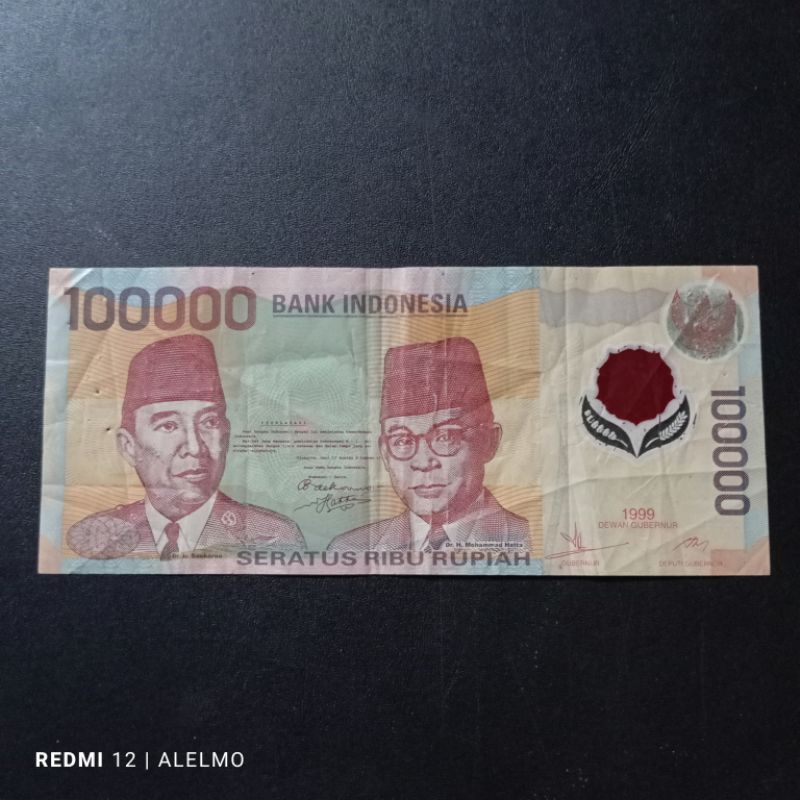 100000 rupiah polymer sukarno hatta tahun 1999 bekas asli