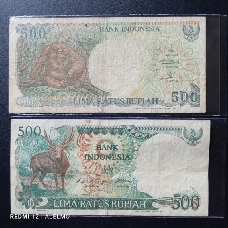 2 lembar uang kertas kuno 500 rupiah indonesia bekas asli
