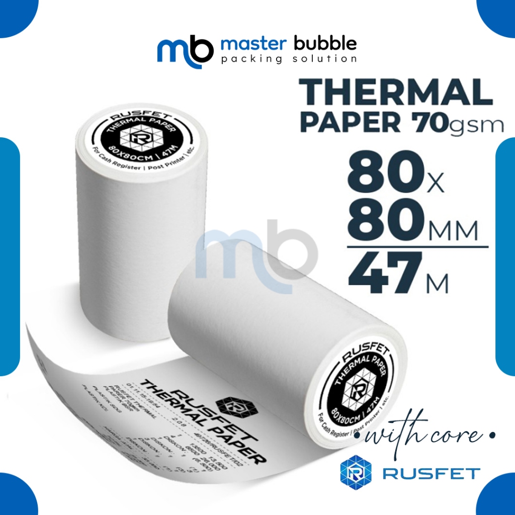 

Kertas Termal Label RUSFET With Core Sticker Paper Thermal Printer Resi 80mm x 80mm - 47,0m Per Roll