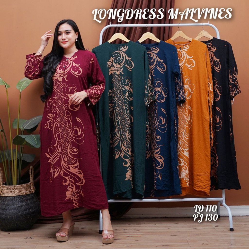Longdress Malvines bahan rayon santung