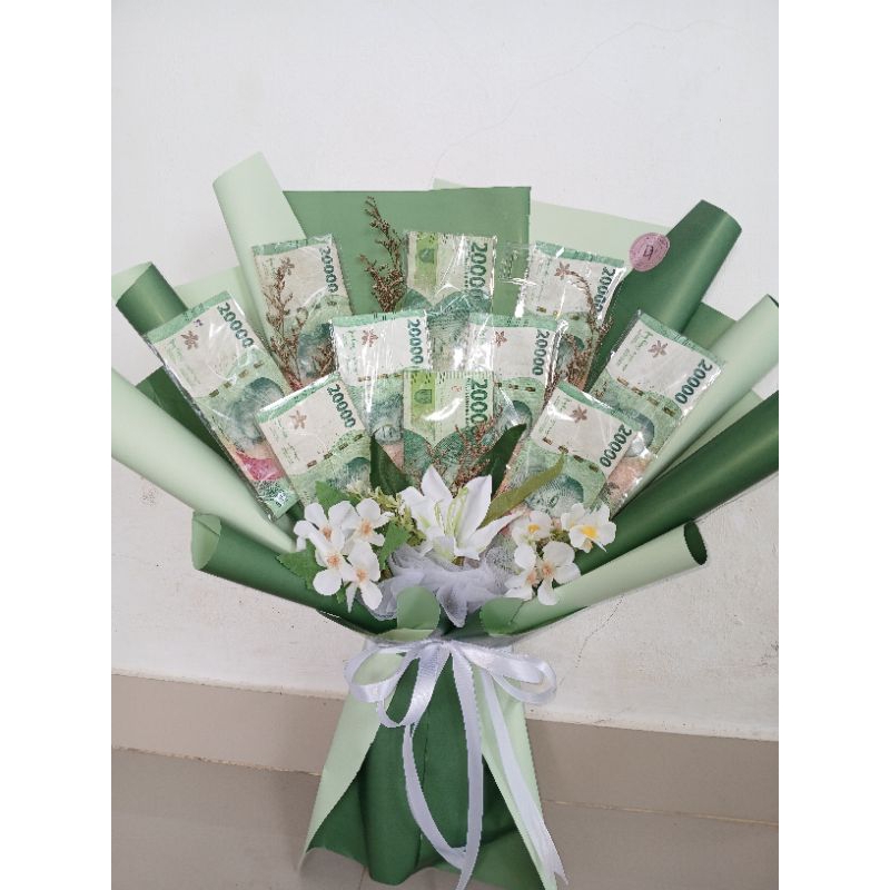 

buket uang kosongan 5, 10, 15, 20 slot (+bunga)