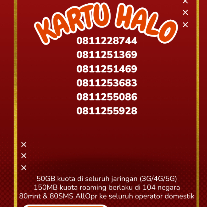 Kuota 50GB  Telkomsel kartu halo 10 digit nomor cantik Nomor langka 40