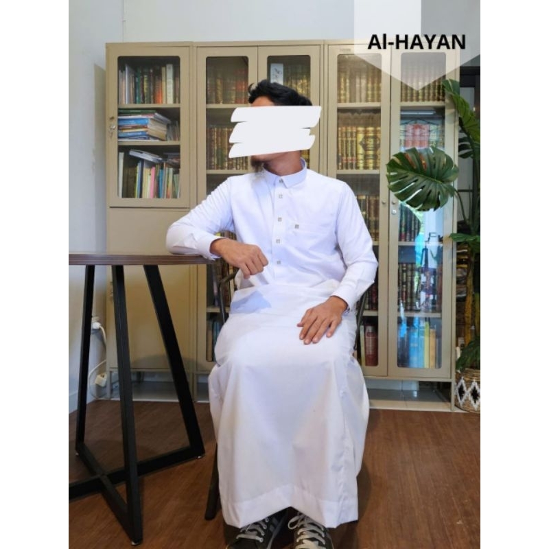 JUBAH GAMIS AL HAYAN BAHAN KATUN PREMIUM MANSET KANCING KOTAK KLIP HITAM PUTIH