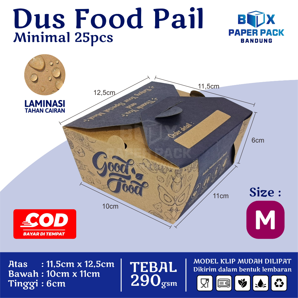 Food Pail Motif Rice Box 290gsm Paper Lunch Box Kertas Dus Makanan Takeaway Kraft Grosir