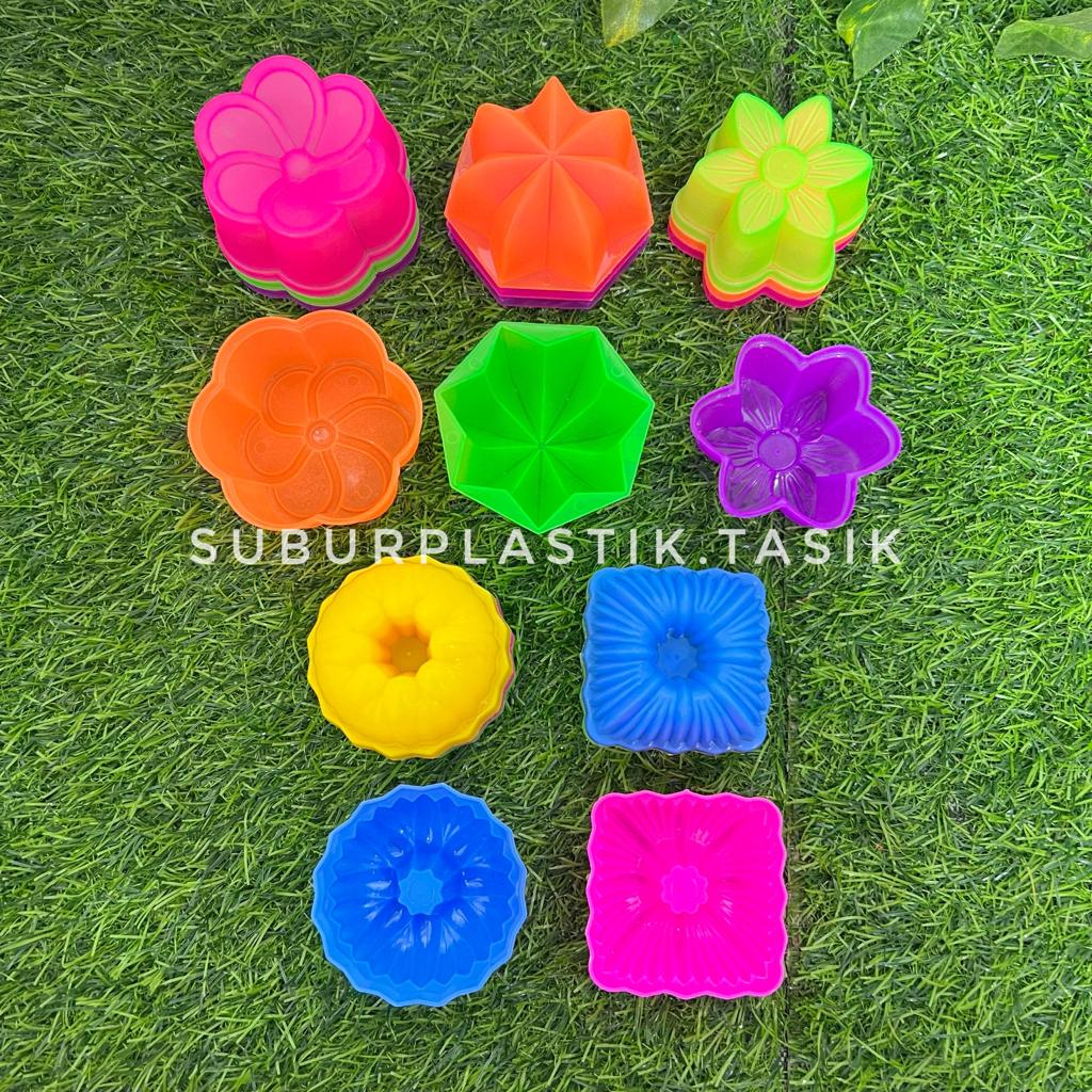 [3 & 4 lusin] Cetakan Kue Kukus Plastik Isi 48 pcs Agar Jelly Puding Kue Putu Ayu Talam Bunga Segi &