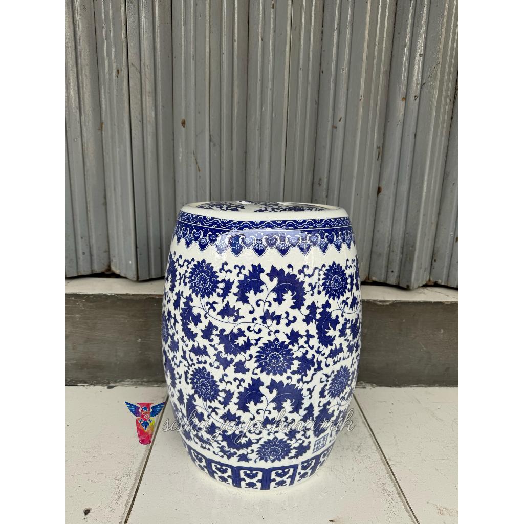 guci hias keramik porselen kangxi import tempat beras blue and white