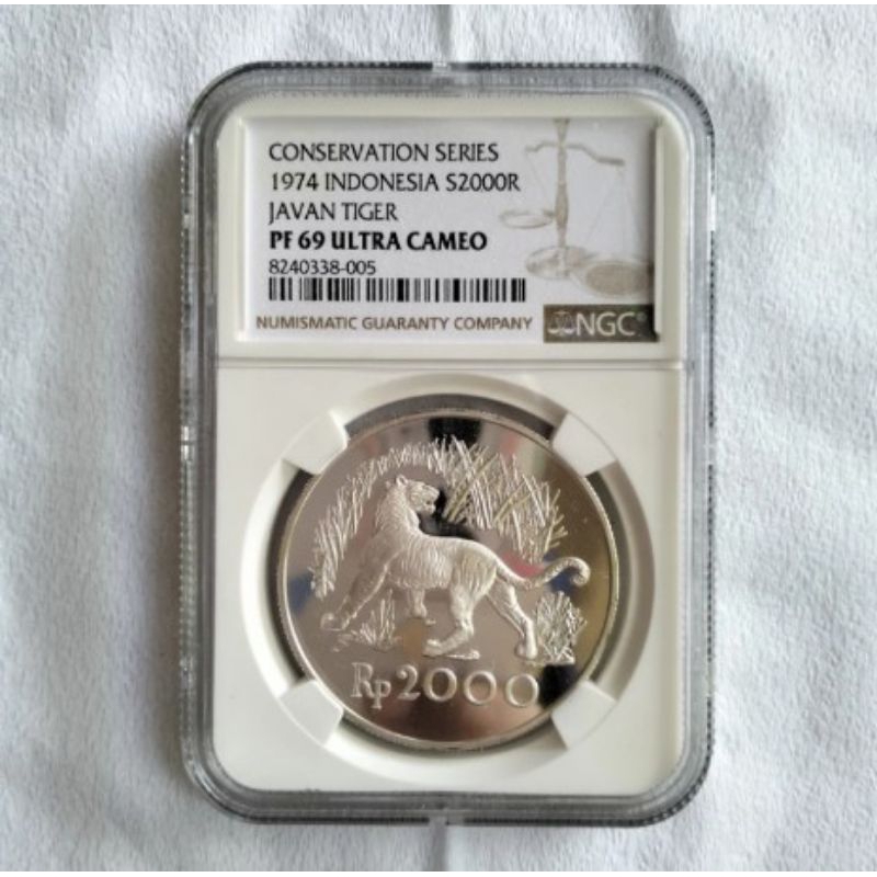 NGC PF 69 Koin perak 2000 rupiah 1974 WWF Javan tiger macan silver coin indonesia