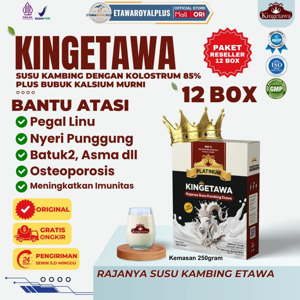 

Kingetawa Platinum Raja Susu Kambing Etawa Susu Dengan 9 Manfaat Kesehatan Kemasan 250 gram 12 BOX