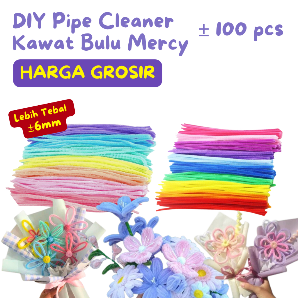 [GROSIR] PREMIUM PASTEL PELANGI Mix 100Pcs 7mm / 6mm Kawat Bulu Pipe Cleaner Pastel Rainbow Mix 30Cm