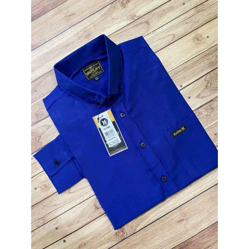 Hem Kemeja Warna biru BCA elektrik elektrik lengan panjang kain signature