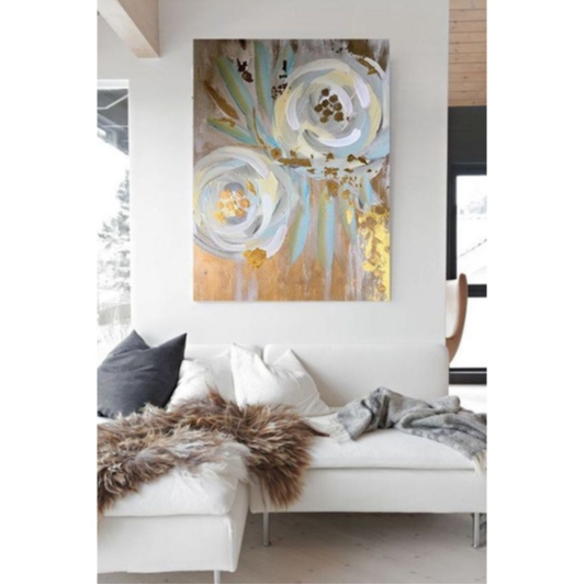 lukisan bunga abstrak,lukisan flower gold