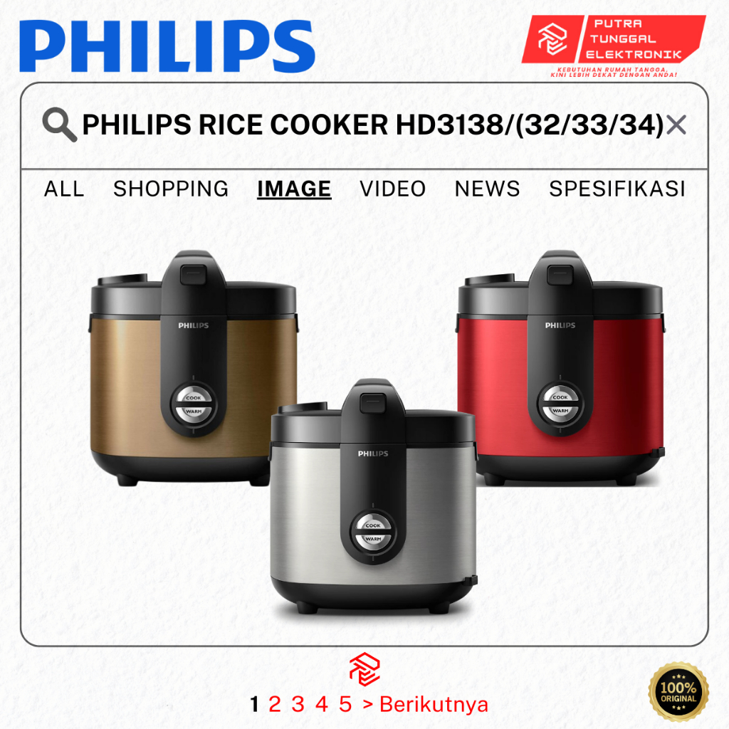 PHILIPS RICE COOKER HD 3138/(32/33/34) PRODUK 100% ORIGINAL PHILIPS