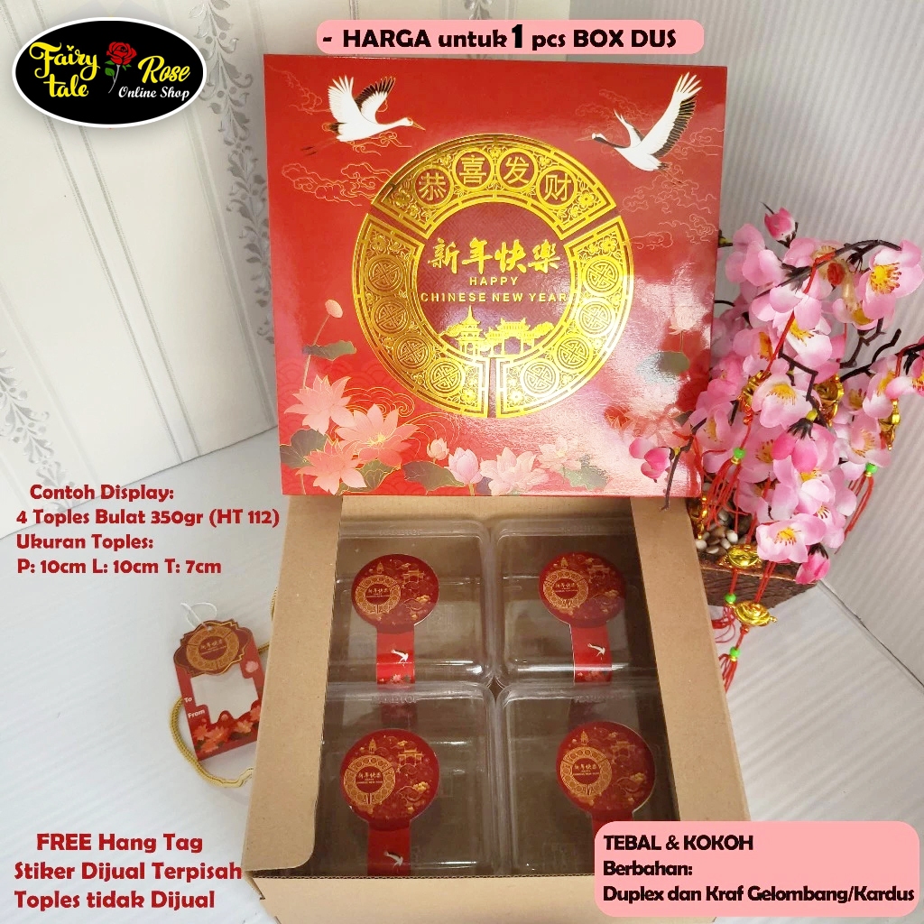 

Box Hampers Tahun Baru Chinese 4 Toples 350gr - Dus Imlek Uk 22x22x10cm