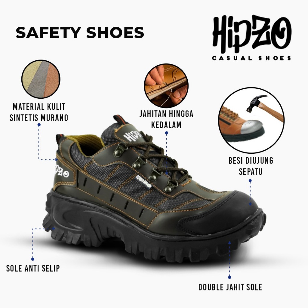 Sepatu Safety Boots Ujung Besi Pria Cowok Pelindung Kerja Proyek Outdoor Biker Riding HIPZO M52