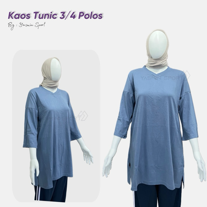 Kaos Polos Wanita tunik muslimah / Kaos polos Wanita Tunik tangan 3/4 / Atasan Olahraga Wanita Polos