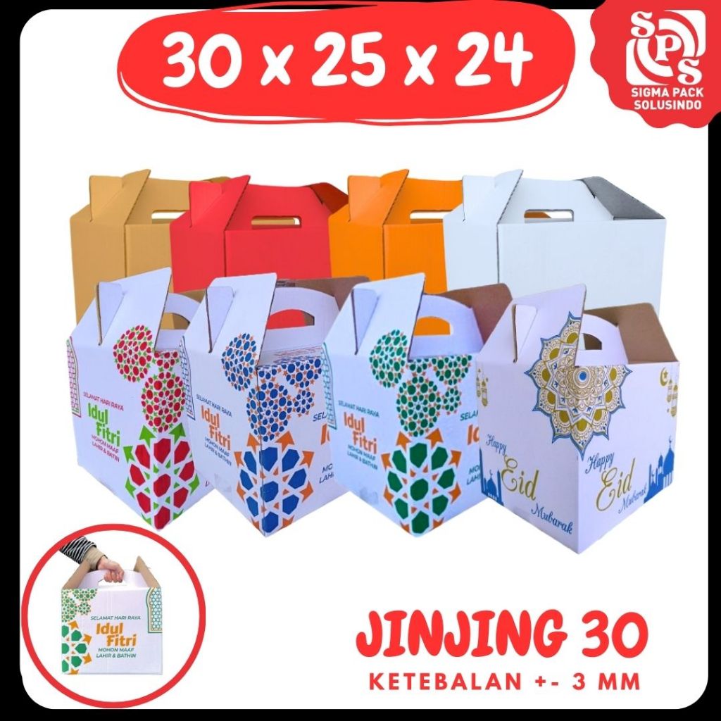 

Box 30x25x24 Jinjing Gable Box Kardus Packing/Parcel Lebaran/Dus Bingkisan Lebaran/idul Fitri/Kardus Paket sembako/hampers/eid mubarak/oleh oleh/Polos/Motif