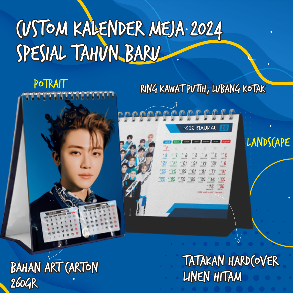 

Kalender Duduk/Meja Promosi Custom isi 25 halaman (13 lembar Bulak Balik) Ukuran A5