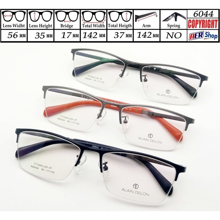 kacamata minus original half frame ALAIN DELON titanium trendy unisex