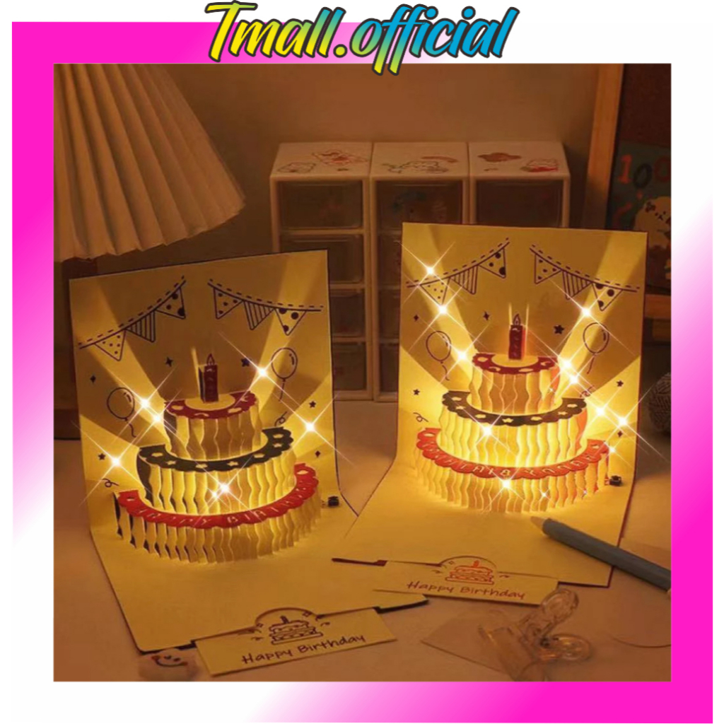 

❄ TMALL ❄ Kartu Ucapan Pop Up 3D Bentuk Kue Ulang Tahun Dengan Lampu + Musik R1200