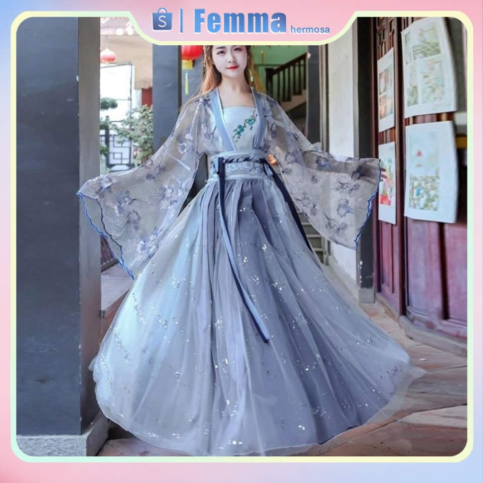 Gaun Wanita Gaun Panjang Pertengahan Baru Wanita Gaun Pakaian Cina Kuno Gaun Bordir