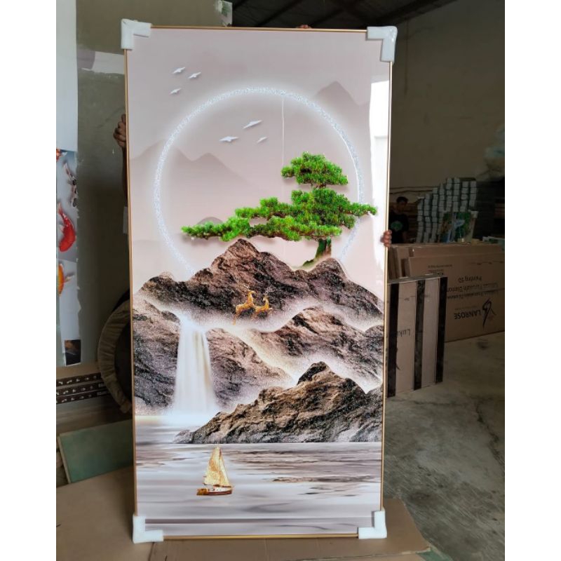 lukisan Porcelain Painting 5D Diamond gambar rusa pemandangan