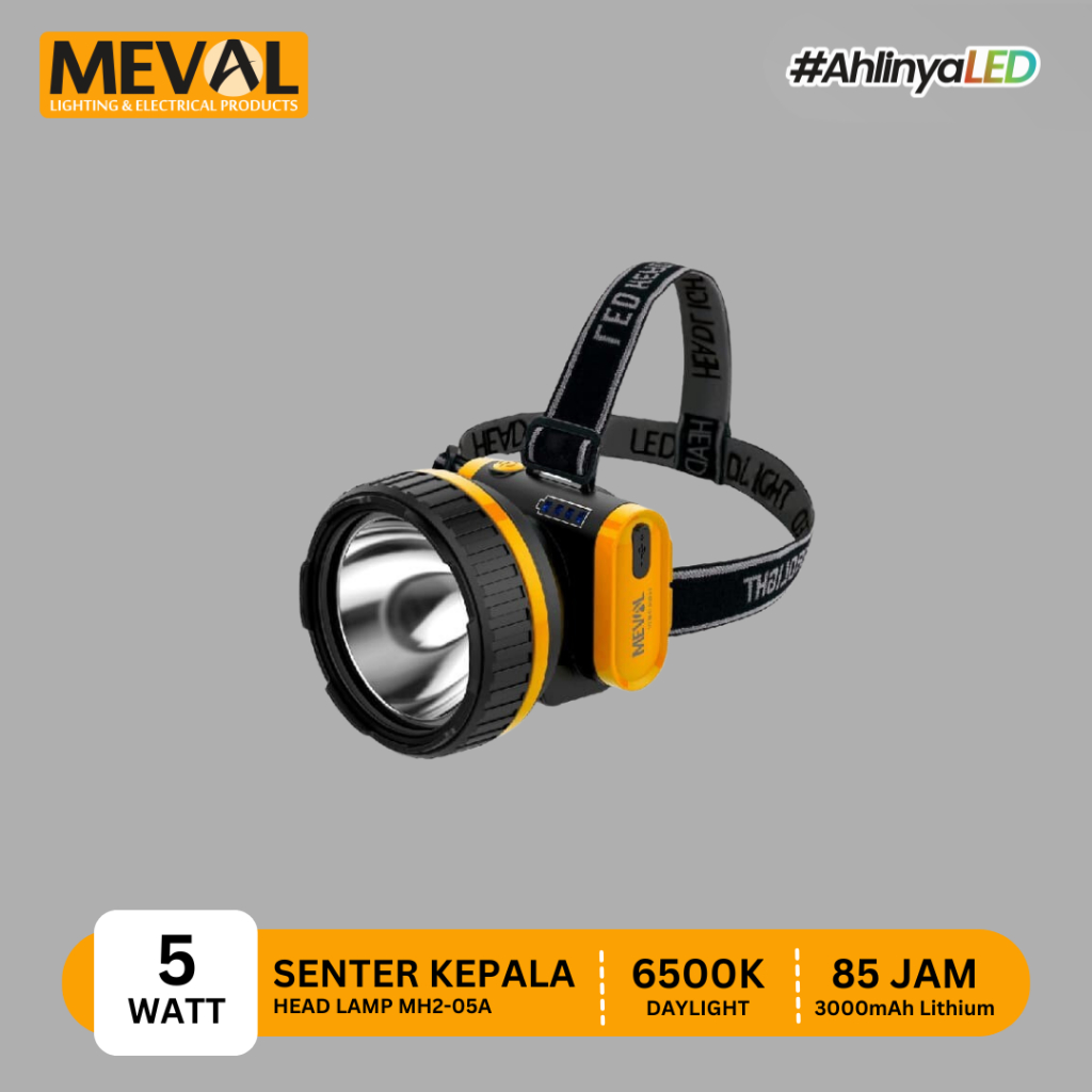 MEVAL Senter Kepala LED Head Lamp Baterai Lithium 5 Watt - Putih