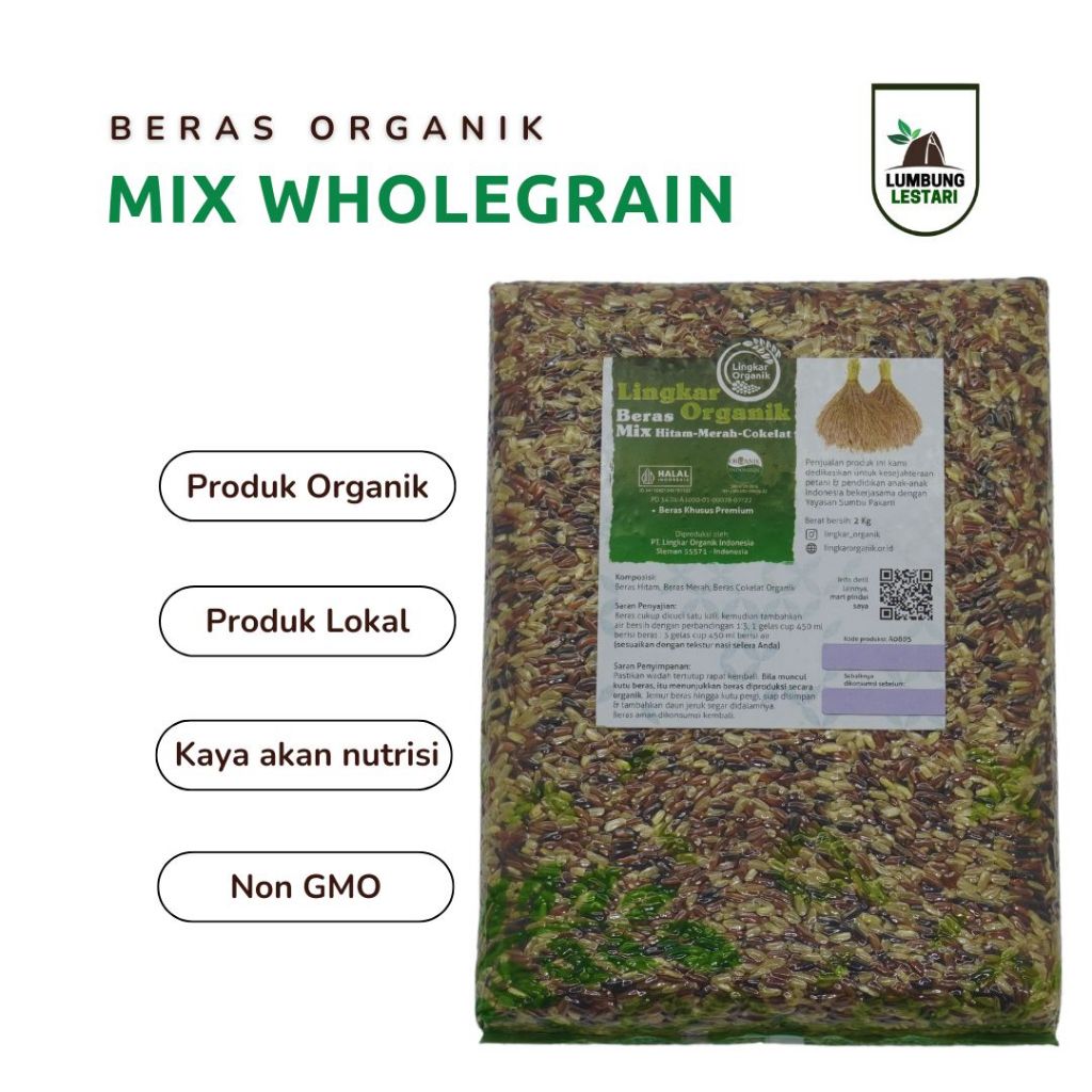 

Beras Mix Wholegrain (Hitam-Merah-Coklat) Vakum - Lingkar Organik 2Kg