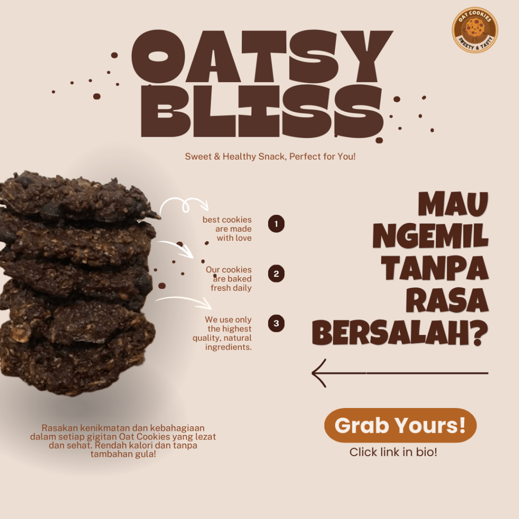 

Oatsy Bliss - oat cookies yang kaya rasa, rendah kalori | by : cemilanology.id