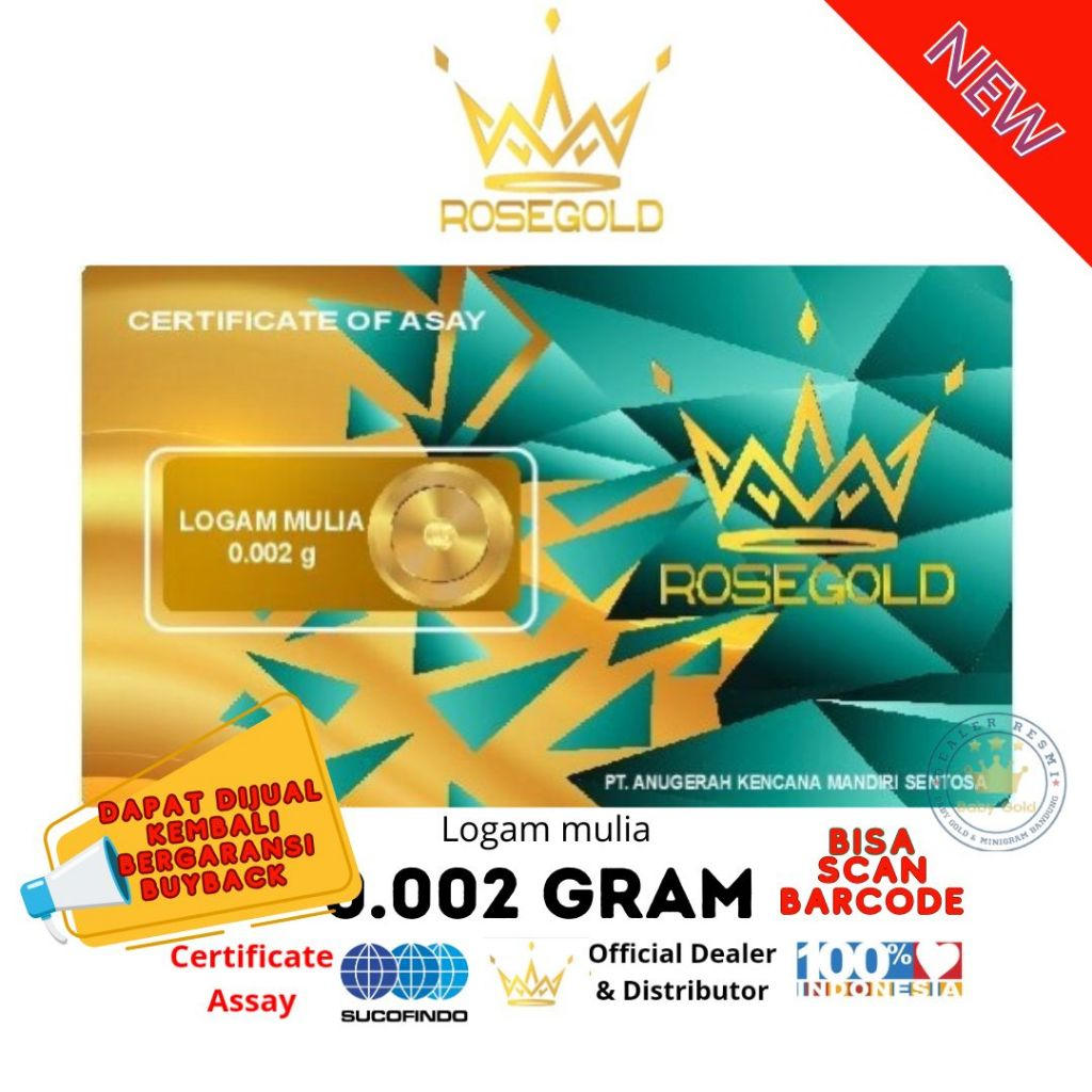 ROSE GOLD 0.002 GRAM EMAS MINI BERSERIFIKAT SUCOFINDO