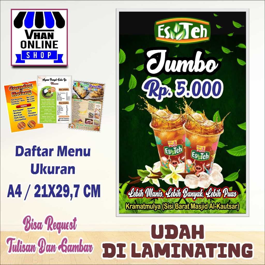 

Cetak Poster Daftar Menu Minuman Es Teh Bahan Bagus