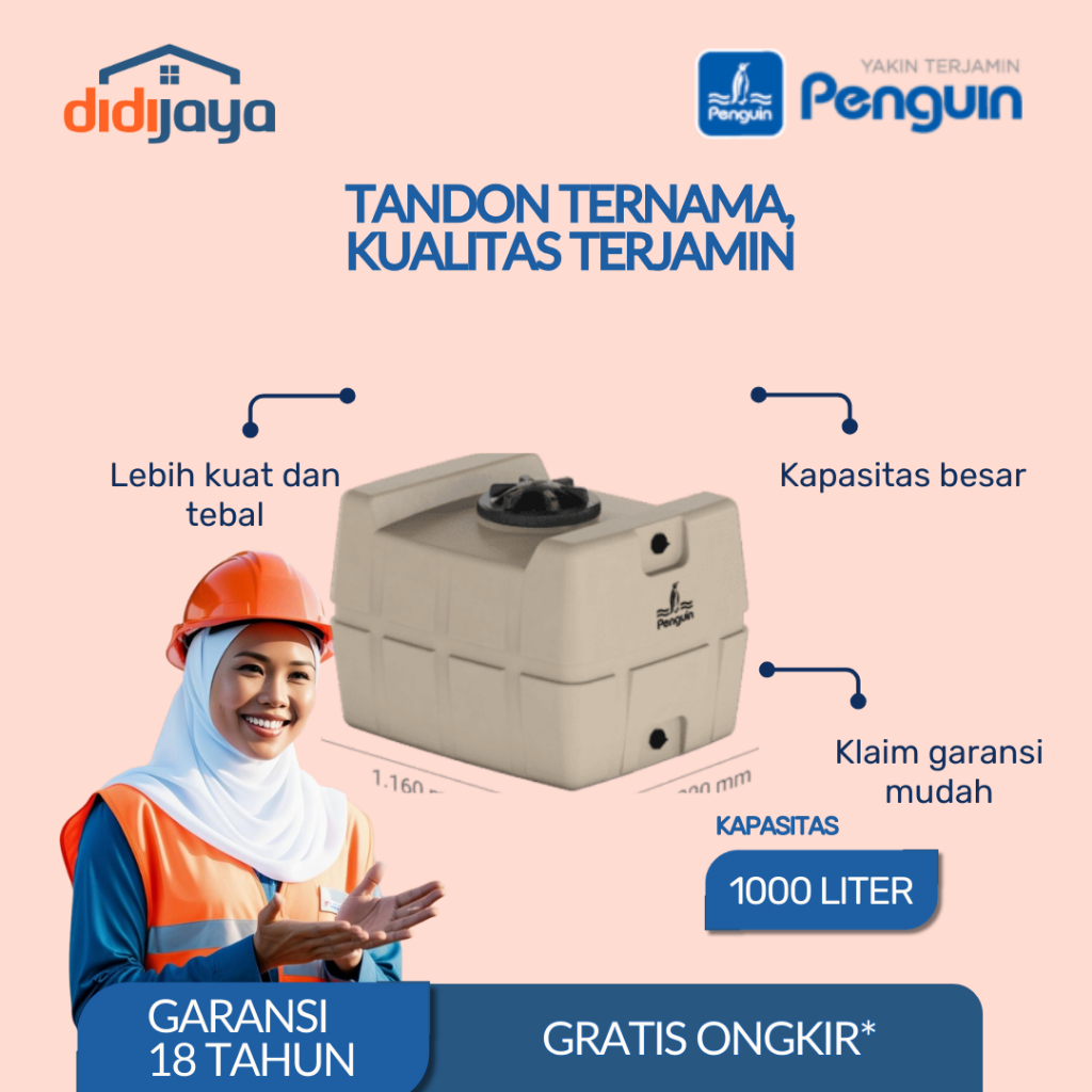 Tandon Air Kotak Kubik Penguin TE 100 1000 Liter | Toren Air | Tangki Air Tanam Penguin