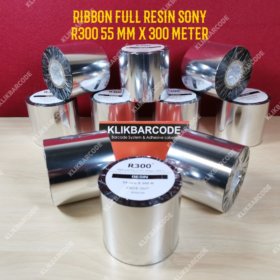 RIBBON PRINTER BARCODE FULL RESIN 55 X 300 METER CORE 1 " ORIGINAL RESIN R300 SONY 55X300 METER