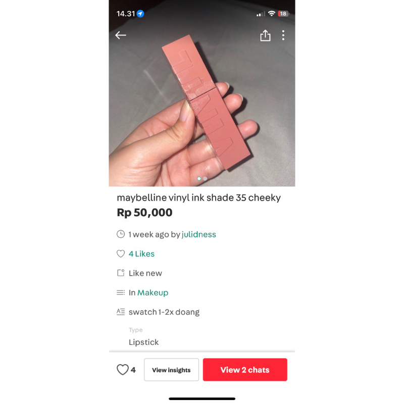 Maybelline Vinyl Ink Shade 35 Cheeky Lipstick