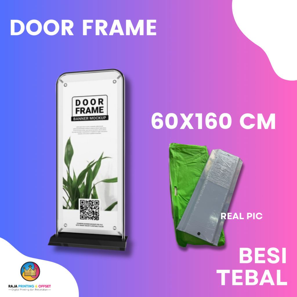 PAKET DOOR BANNER - BESI TEBAL Print Spanduk Korcin Luster Albatros Plus Tiang Ukuran Standar 60x160