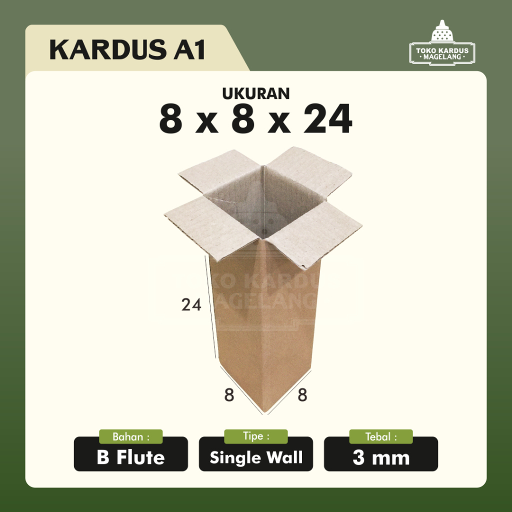 

Kardus / Box / Karton / Packing / Packaging / Kotak / Dus RSC / A1 – 8 x 8 x 24 B-Flute