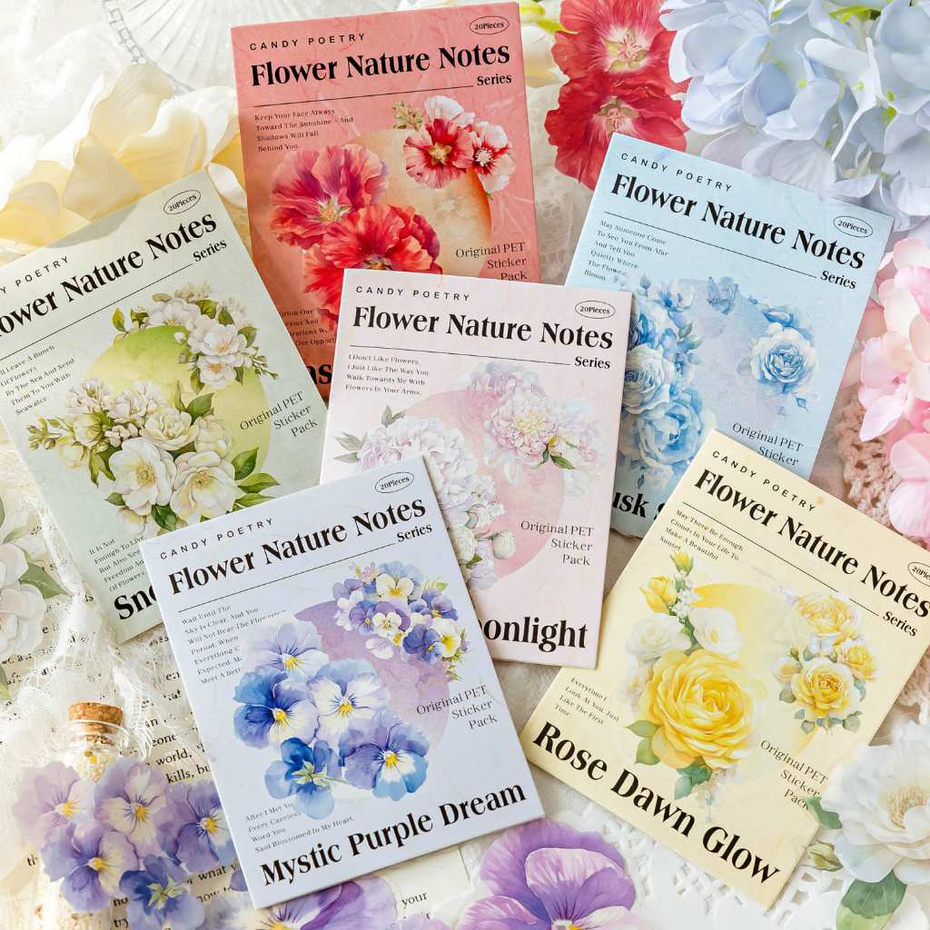 

20pcs Stiker PET Seri Catatan Alam Bunga Dekorasi Buku Pegangan Retro Sederhana Stiker Perekat Diy Journal Scrapbook