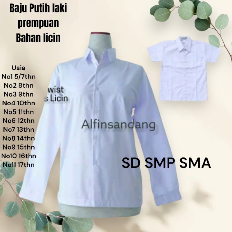 baju putih polos licin pendek panjang seragam sekolah Bahan High twist Licin Mengkilap