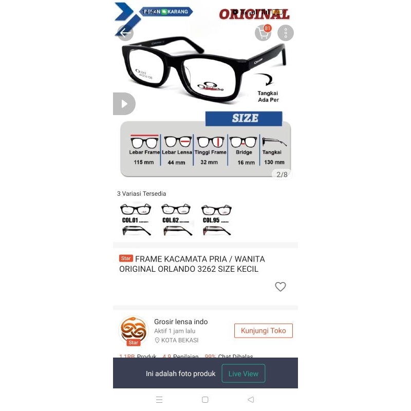 kacamata Orlando  original anak SD di jual karena ukurannya kecil