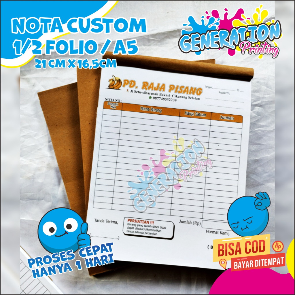 

NOTA BON CUSTOM NAMA SENDIRI 1/2 ISI 50 LEMBAR FREE DESAIN NAMA TOKO 1 & 2 PLY GENERATION PRINTING