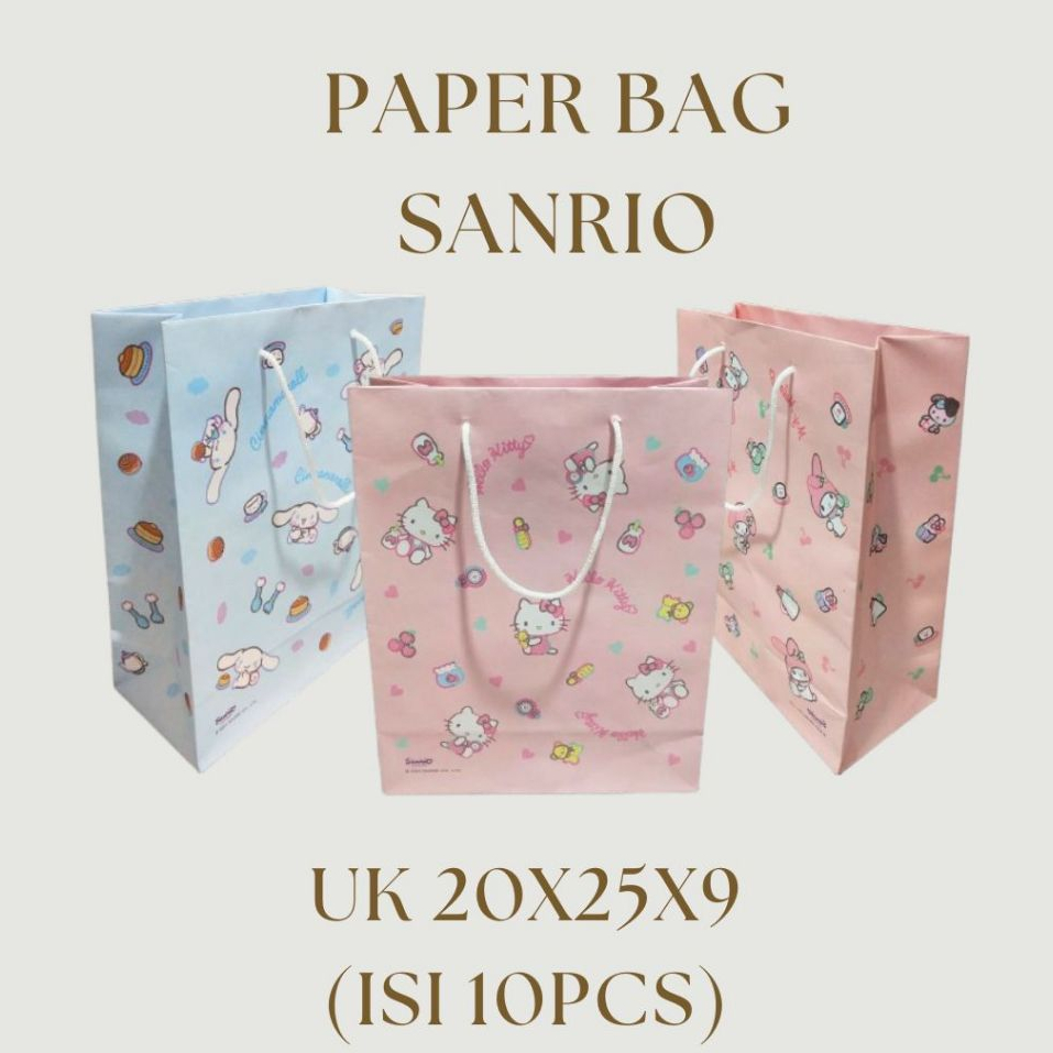 

Isi 10 PCS - PAPER BAG SANRIO SIZE 20X25X9 - TAS SOUVENIR - TAS LUCU - MOTIF SANRIO