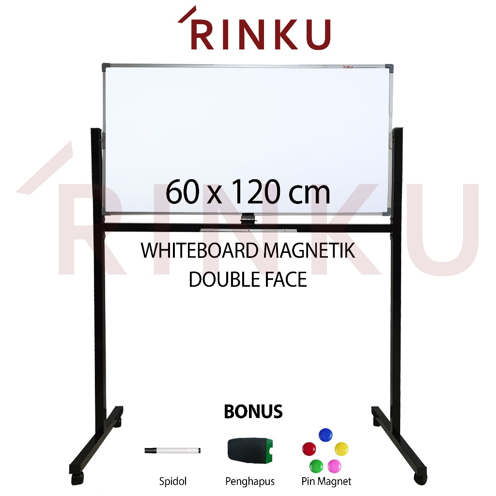 

Papan Tulis Whiteboard Standing Magnetik Double Face Rinku 60x120 cm