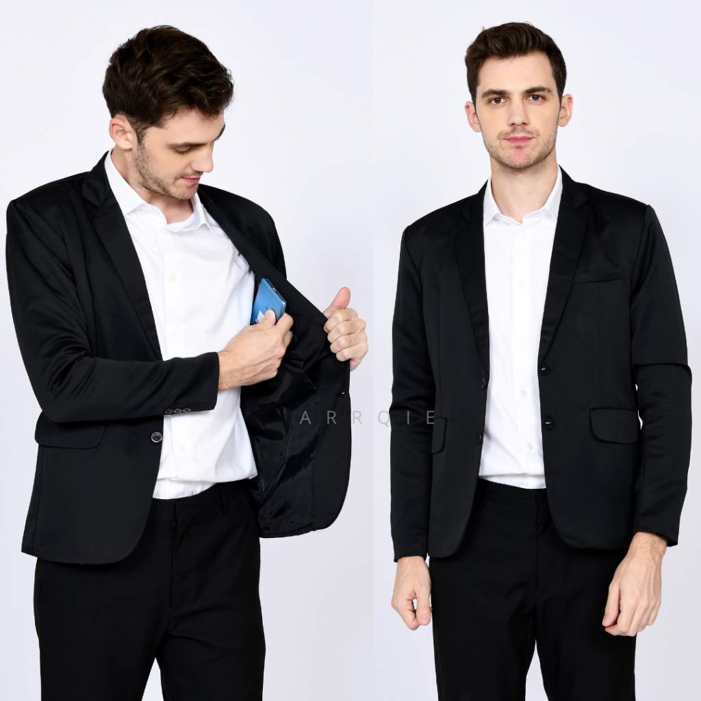 Jas Pria Formal Premium Hitam Polos Model Slim fit Bahan Lembut Nyaman Dipakai Blazer Pria Casual
