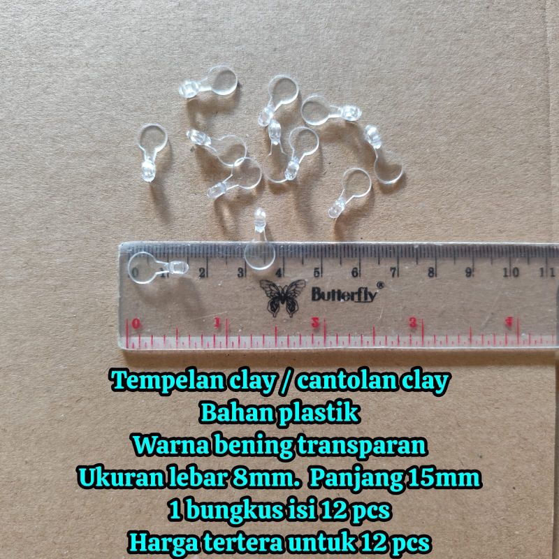 12 pcs tempelan clay / tempelan clay transparan / tempelan resin / cantolan clay / cantolan resin / 