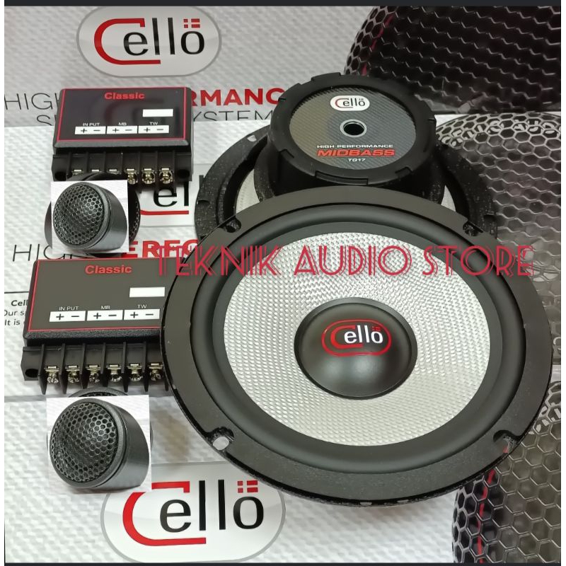 Speaker Split 2way Custom Midbass Cello TG17 Plus Crossover Dan Soft Dome Tweeter Classic