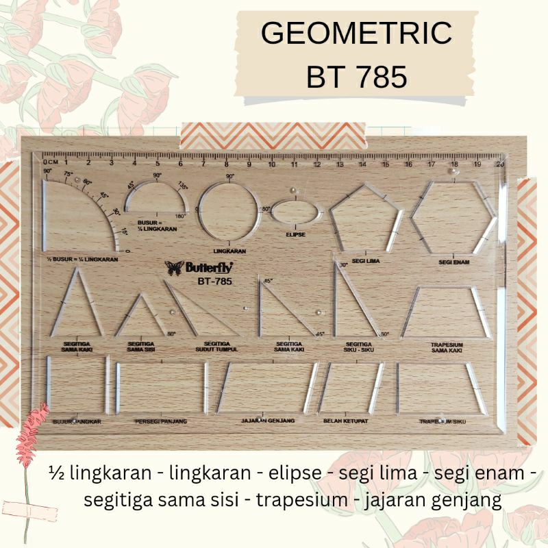 

KANAMI | Penggaris Template Geometri Rulers Segitiga, Persegi, Oval, Bulat, Berbagai Bentuk Butterfly.