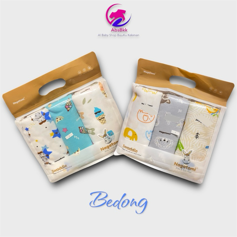 NAGATOMI - Bedong Bayi Perempuan / Laki-Laki Motif Print Ice Cream dan Motif Warna Polos
