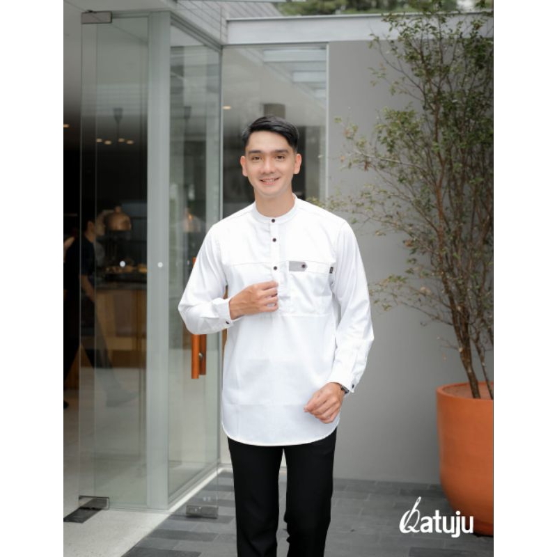 Baju Koko Qurta Pria Muslim Premium Original  Anwa One Warna Putih Bahan Katun High Quality Real Pic